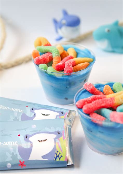 Little Shark Party Ideas 🦈 Shark Bait Pudding Cups Personalized Baby