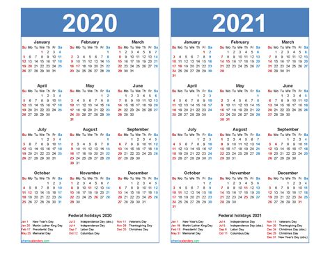 Free 2020 2021 Calendar Printable With Holidays Free