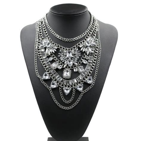 Silver And Crystal Bib Necklace Silver Necklace Statement Crystal Bib Necklace Fashion