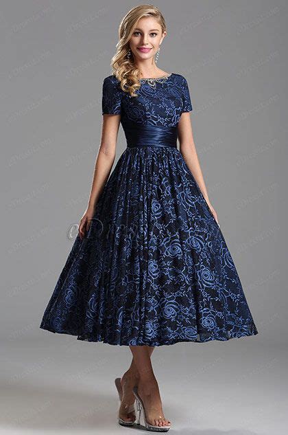 Short Sleeves V Back Blue Tea Length Party Dress X04151405 Edressit Elegant Summer Dresses