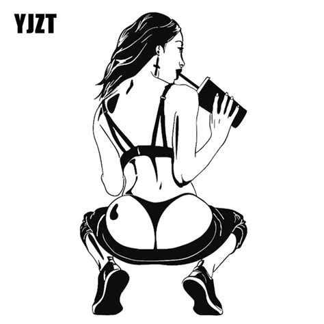 YJZT Drinking Sexy Attractive Girl Vinyl Decals Covering The Body Car Sticker Black Silver