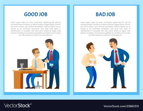 Good And Bad Job Posters Chief Executive Angry Vector Image