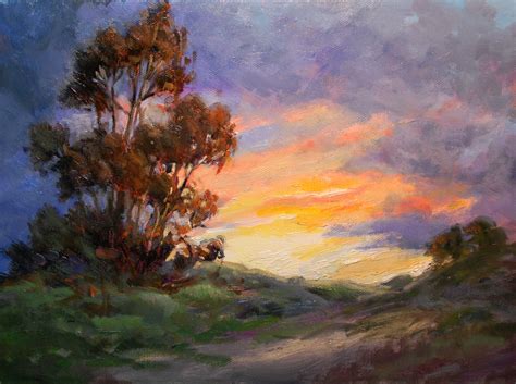 California Sunset Oil Painting Impressionist Landscape Eucalyptus