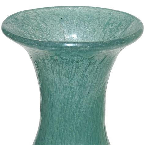 A Ve M Murano 1932 Teal Green Pulegoso Bubbles Italian Art Glass Flower Vase For Sale At 1stdibs