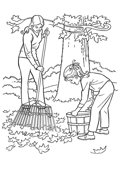 Free And Printable Raking Leaf Coloring Picture Assignment Sheets