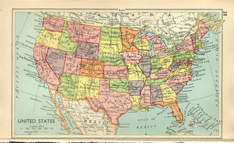 Vintage Map North America United States Original 1945