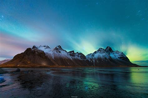 Fonds Decran Islande Montagnes Ciel Vestrahorn Stockksness Nuit Glace