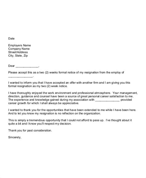 Examples Of Giving Notice At Work Sample Resignation Letter