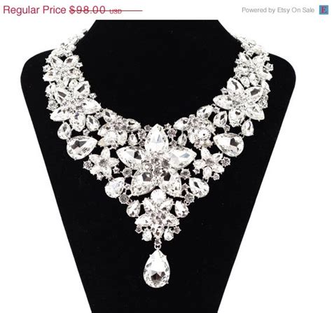 On Sale Crystal Rhinestone Floral Bib Bridal Statement Necklace