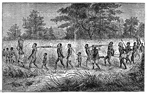 Victorian Engraving Of Indigenous African Slaves And Slavers