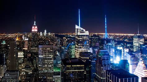 Download New York Skyline At Night 4k Wallpaper Desktop Background By