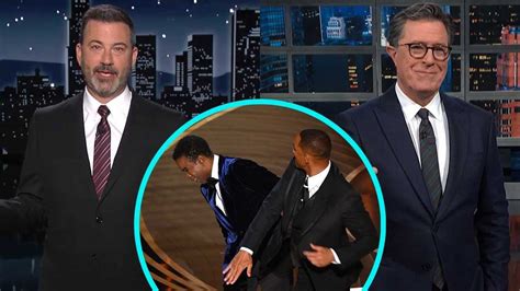 Jimmy Kimmel Stephen Colbert And More Late Night Hosts React To Will Smith Slapping Chris Rock