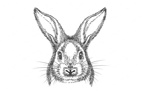 Vintage Hand Drawn Bunny Face Sketch Illustrations Creative Market