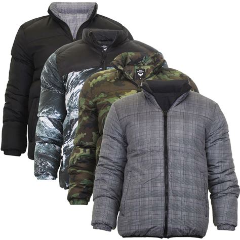 Mens Puffer Jacket Quilted Padded Military Camo Print Winter Ski Coat