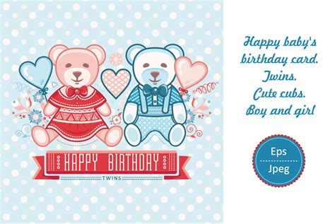 Happy Babys Birthday Boy And Girl Twins Graphic By Zoyali