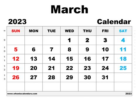Free March 2023 Calendar With Holidays Pdf And Image