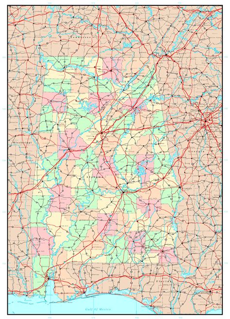 Large Administrative Map Of Alabama State With Roads And