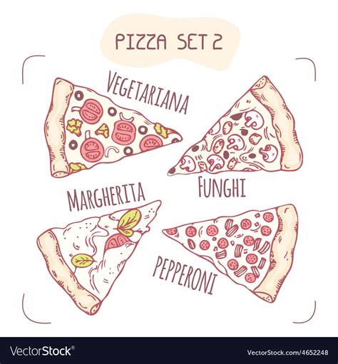 Collection Of Different Hand Drawn Pizza Slices Vector Image