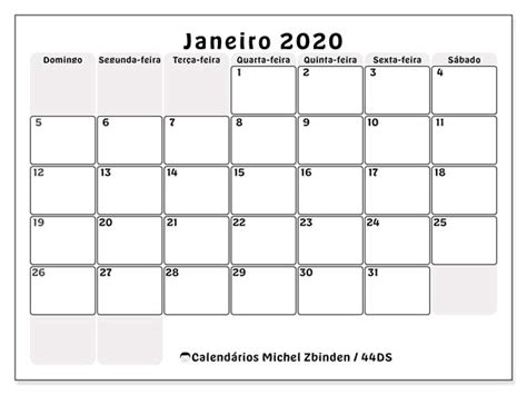 Süß Calendário 2020 Janeiro