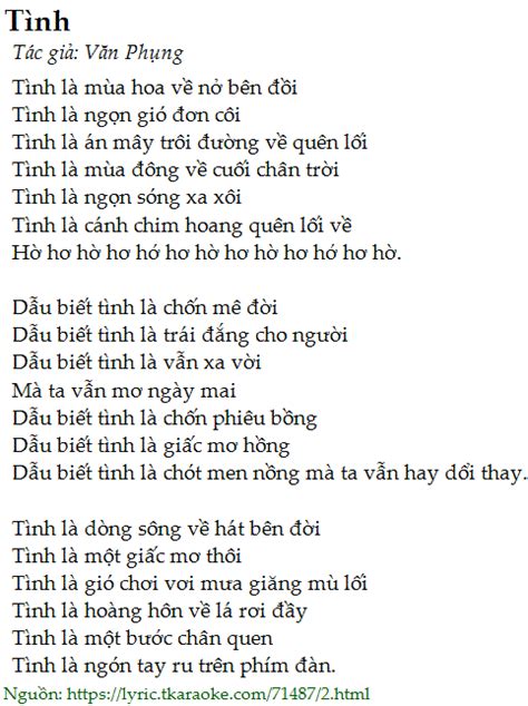 Loi Bai Hat Tinh Van Phung Co Nhac Nghe