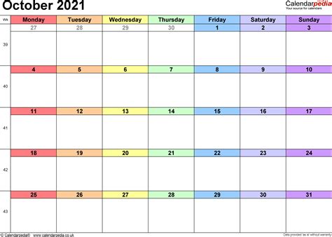 Calendar October 2021 Uk Bank Holidays Excelpdfword Templates