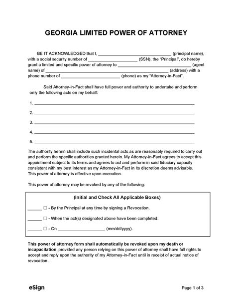 Free Georgia Limited Power Of Attorney Form Pdf Word