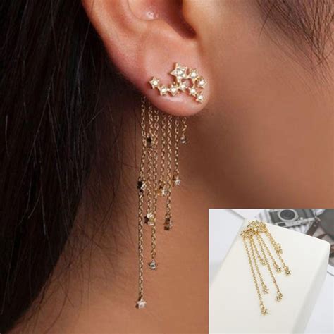 Fashion Star Women Crystal Long Tassel Drop Earrings Jewellery