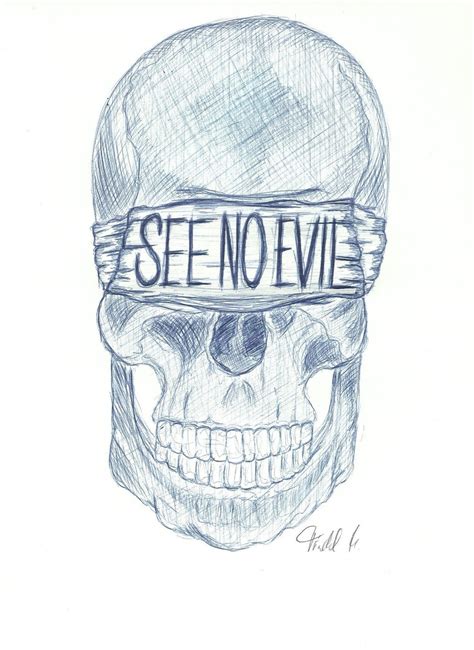 See No Evil Skull Drawing Etsy