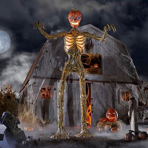 Terrifying 12 Foot Tall Giant Inferno Pumpkin Skeleton With Animated