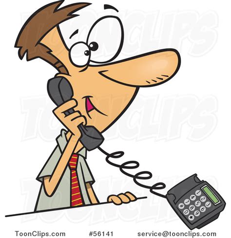 Cartoon White Businessman Talking On A Landline Telephone 56141 By Ron