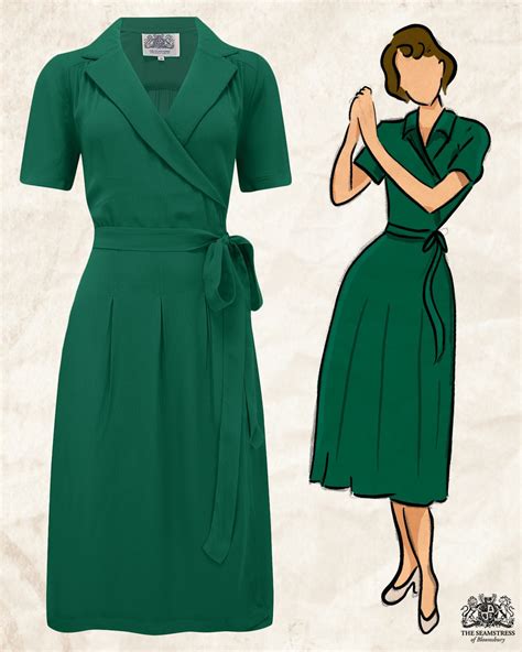Peggy Wrap Dress In Vintage Green By The Seamstress Of Bloomsbury