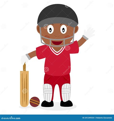 Black Boy With Cricket Bat Isolated On White Stock Vector