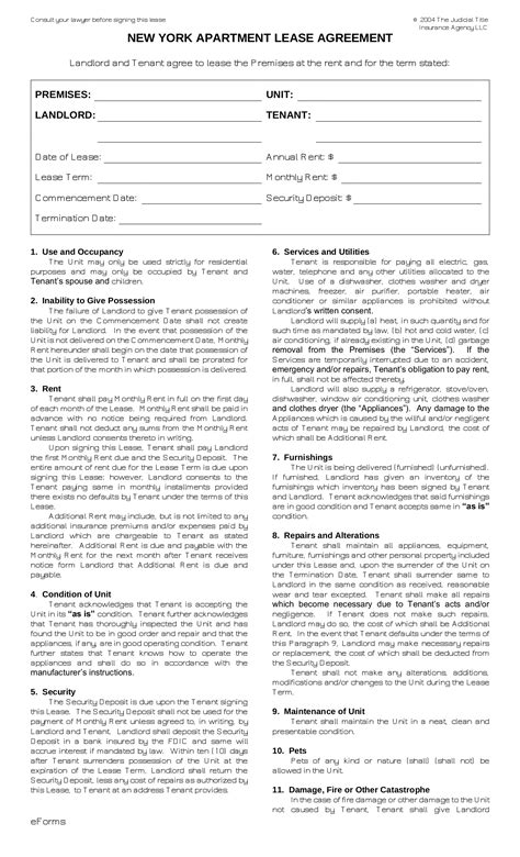 Nyc Rent Lease Agreement Template Free Pdf Template