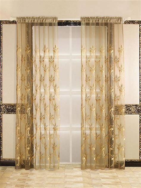 Flower Embroidery Single Panel Sheer Curtain | SHEIN EUR | Gold