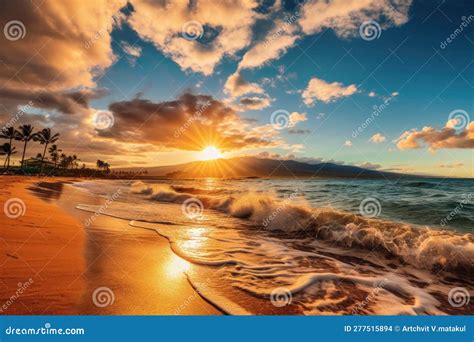 Tropical Sunset At Kaanapali Beach Maui Hawaii Stock Illustration