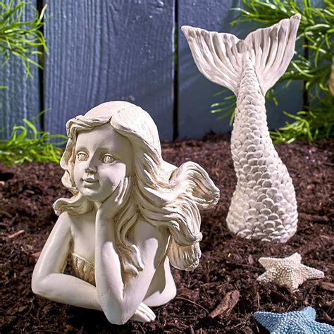 The Lakeside Collection 2 Pc Ceramic Mermaid Statue Nautical Fairy Tale Garden Accent Lawn