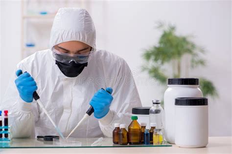 Young Male Chemist Working In Medicine Lab Stock Image Image Of