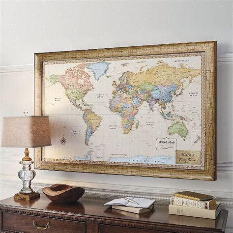 World Magnetic Travel Map With Antique White Frame Frontgate Framed