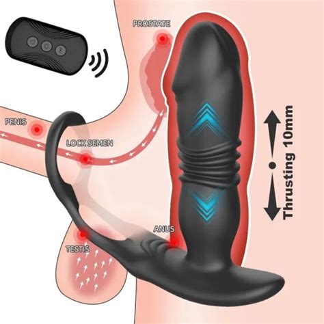 TELESCOPIC THRUSTING ANAL VIBRATOR Butt Plug Dildo Prostate Massager Penis Ring EUR