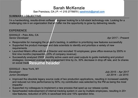 What To Include In Your Resume Header
