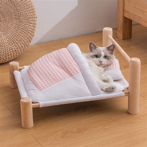 Wooden Cat Bed With Sleeping Bag Pawfect4pets