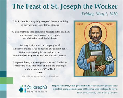 Joachim, and was chosen by god to be the mother of mary, his own blessed mother on earth. The Feast of St. Joseph the Worker - St. Joseph's Health ...
