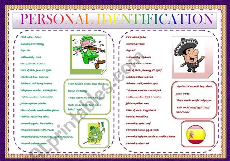 Personal Identification Cards Esl Worksheet By Ascincoquinas