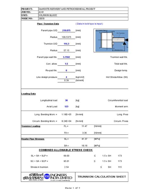 Trunnion Calculation Sheet | Mechanical Engineering | Physical Quantities