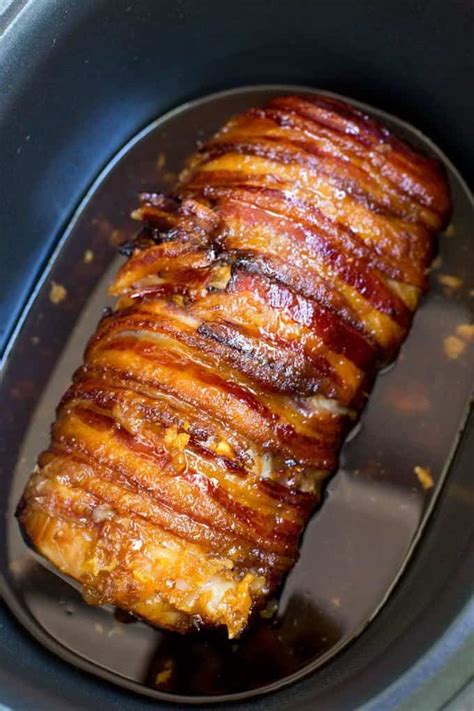 Pork tenderloin is a great lean protein. Slow Cooker Bacon Garlic Pork Loin - Dinner, then Dessert