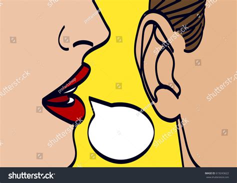 Woman Lips Whispering Mans Ear Drawing Stock Vector
