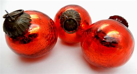 3 Vintage Kugel Style Mercury Glass Crackle Red Ball Christmas Tree Ornaments Ebay