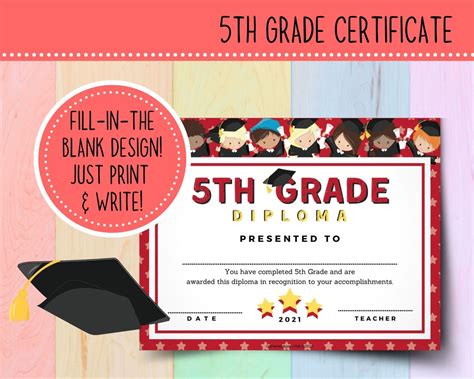 Printable 5th Grade Graduation Certificate 2021 Star Student Etsy