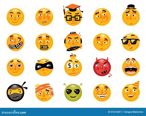 Set Of Funny Smileys Cute Yellow Facial Expressions Collection Emoji Vector Illustration