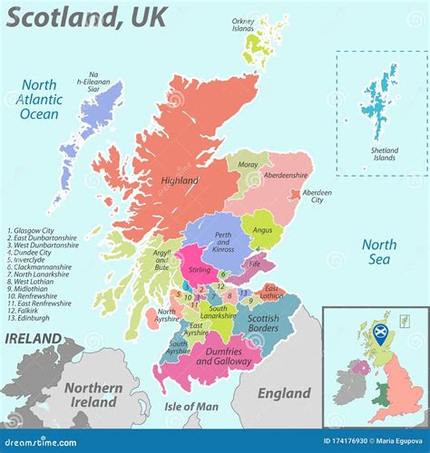 Karta över Skottland Med Distrikt Vektor Illustrationer Illustration